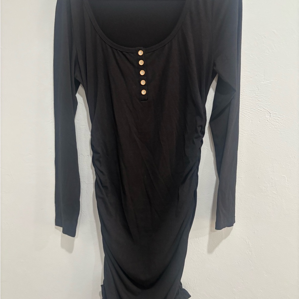 Black Long Sleeve Dress with Button Detail